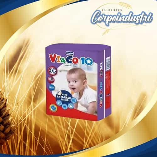 PAÑALES VI&CO XXG 6 PAQ 18 UND BULTO - Perfumeria en Corpoindustri